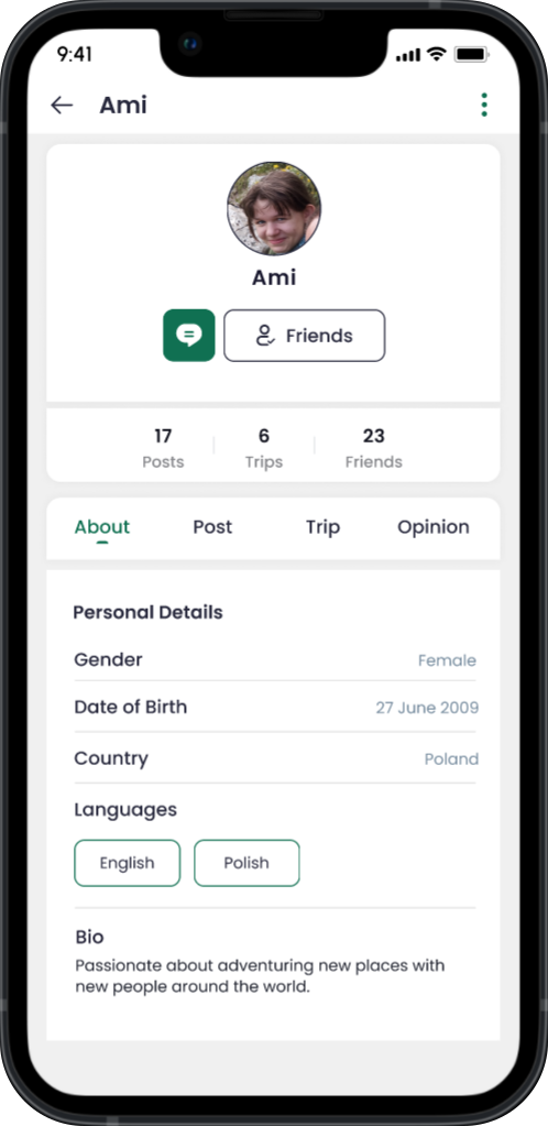 users profile app screen