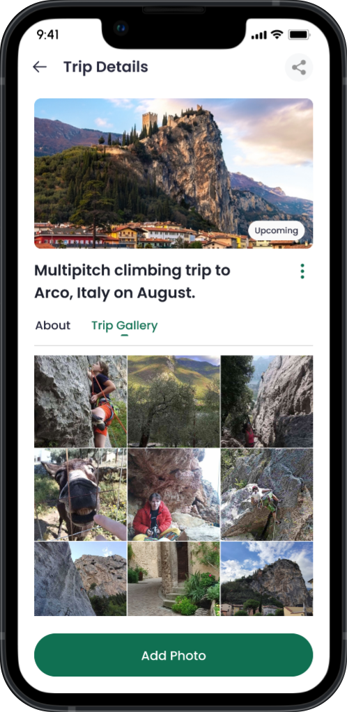 trip gallery app screen