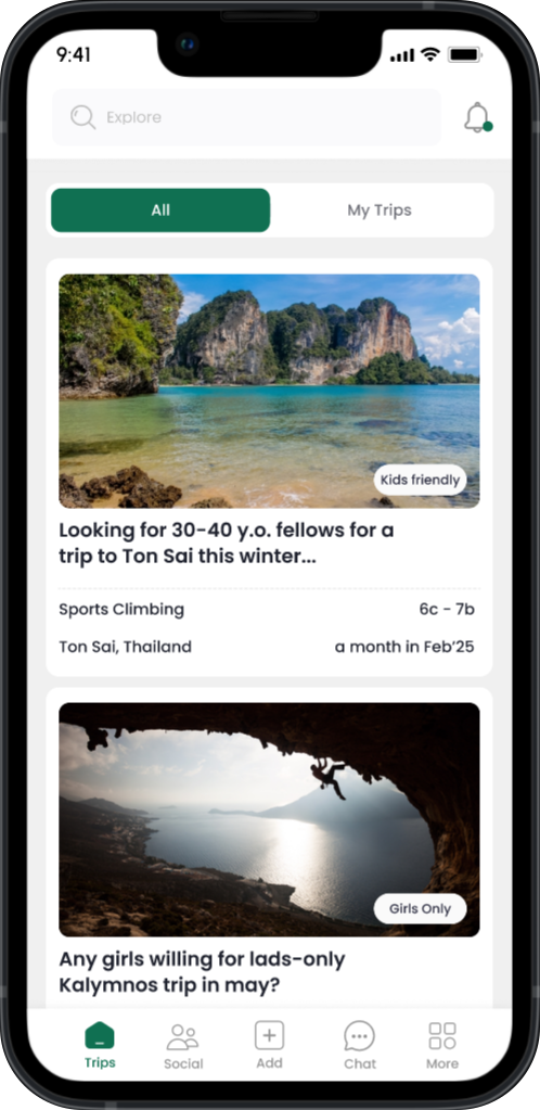 trips listing app screen